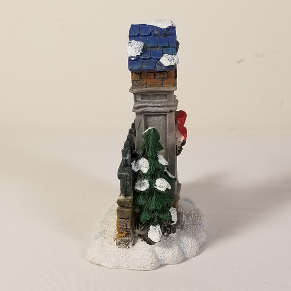 Christmas Village Town Clock Porcelain Accessory by Brick Wall & Pine Trees - Picture 4 of 8